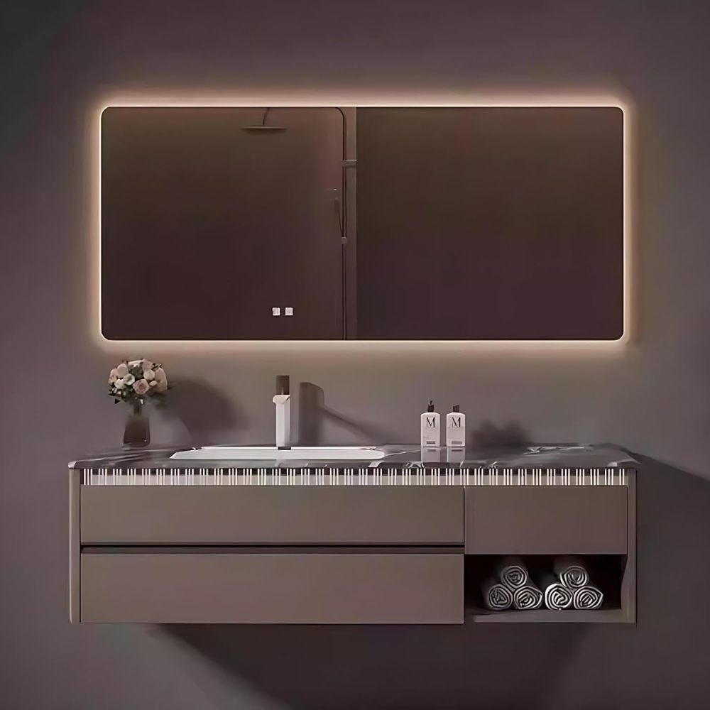 62IN Bathroom Vanity with Sink - Luxury Bathroom Vanity with Smart Defog Mirror, Modern Sink Cabinet with Multiple Storage Areas, Complete Accessories, No Assembly Required
