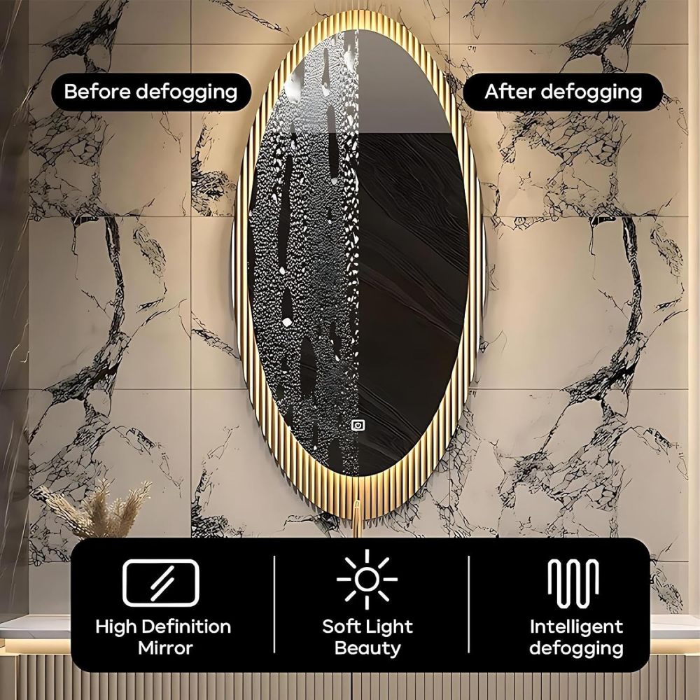 80IN Bathroom Vanity Double Sink - Luxurious Bathroom Vanity Set Includes Smart Defog Mirror with Lights, Striped Vanity Sink Cabinet, Complete Accessorie, Fully Assembled, Gold