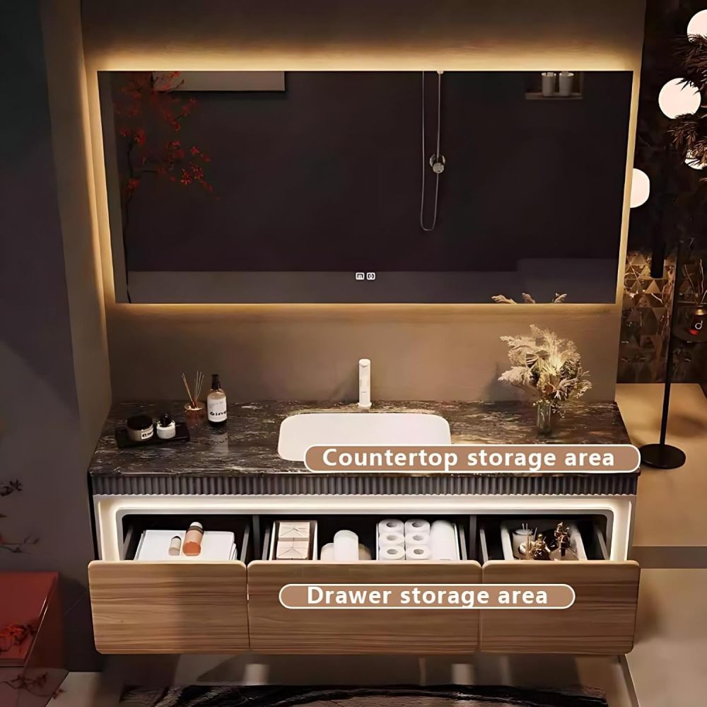 72IN Bathroom Vanity - Floating Bathroom Vanity with Sink, Smart Touch Anti-Fog Mirror, Seamless Basin,Waterproof Finish | Complete Accessories, Fully Assembled, Wood
