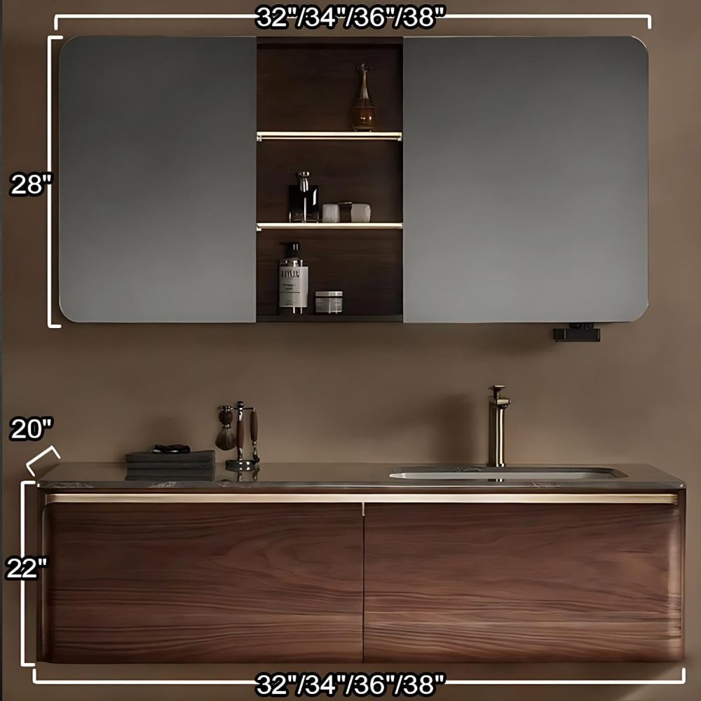 34IN Bathroom Vanity - Modern Bathroom Vanity with with 2 Large Capacity Drawers, Solid Wood Sink Cabinet with Smart Defog Mirror, Customizable Size, No Assembly Required