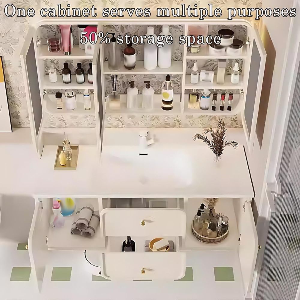 72IN Floating Bathroom Vanity with Sink - Sink Cabinets with Smart Anti-Fog Mirror, 2 Drawers Solid Wood Storage, Seamless Basin, Complete Accessories, Fully Assembled, White