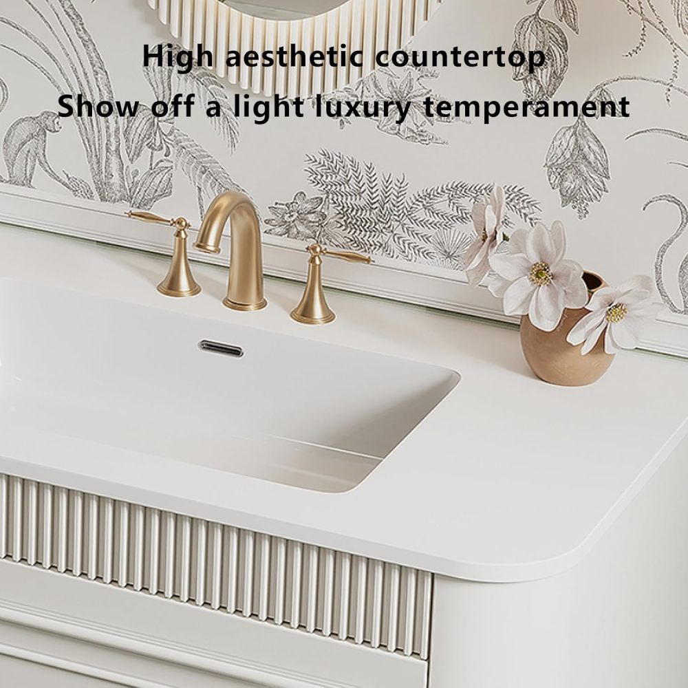 72IN Double Sink Bathroom Vanity - Bathroom Vanity with Anti-Fog LED Mirror & Ample Storage, Solid Wood Sink Cabinet for Modern Home