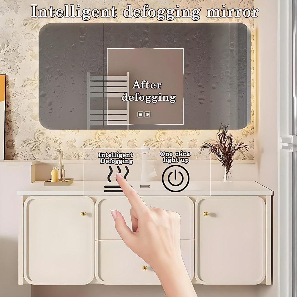 72IN Floating Bathroom Vanity with Sink - Sink Cabinets with Smart Anti-Fog Mirror, 2 Drawers Solid Wood Storage, Seamless Basin, Complete Accessories, Fully Assembled, White