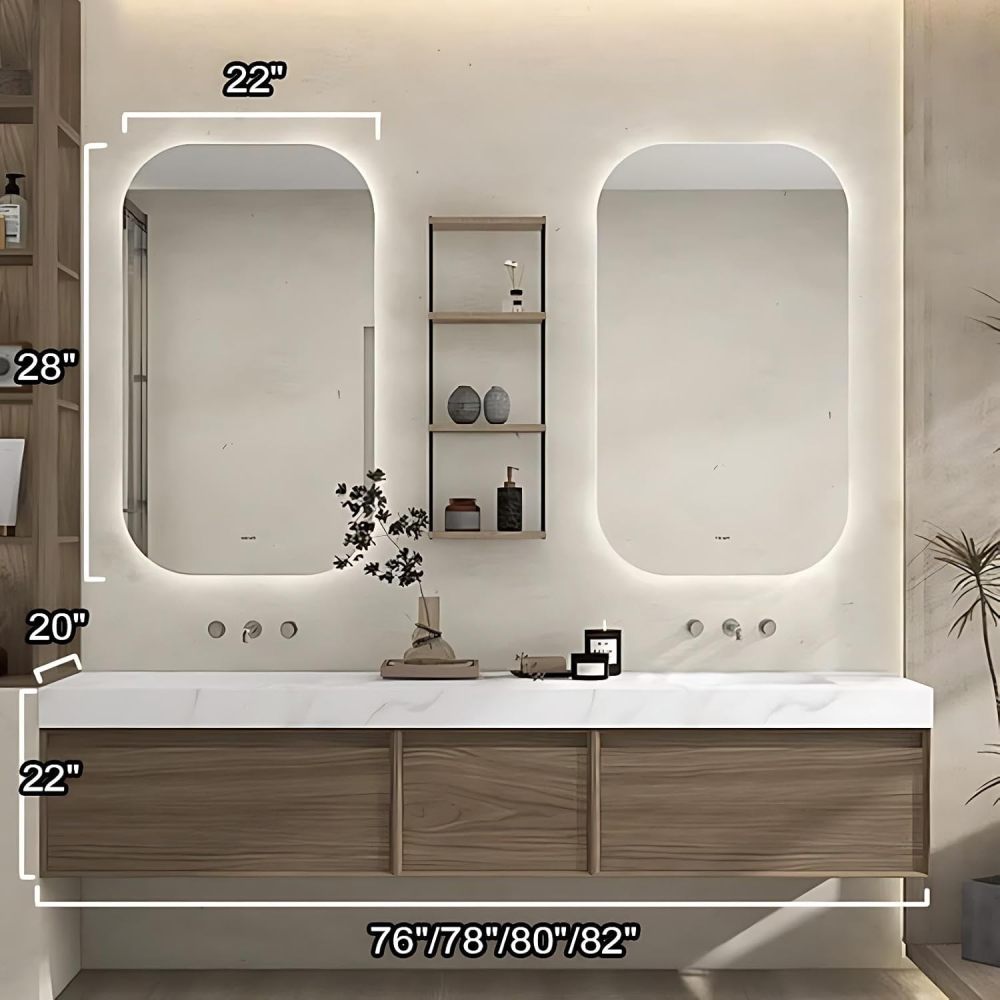 82IN Double Sink Bathroom Vanity - Modern Bathroom Vanity with 2 Smart Defog Mirror, Solid Wood Sink Cabinet with Multiple Storage Areas, No Assembly Required