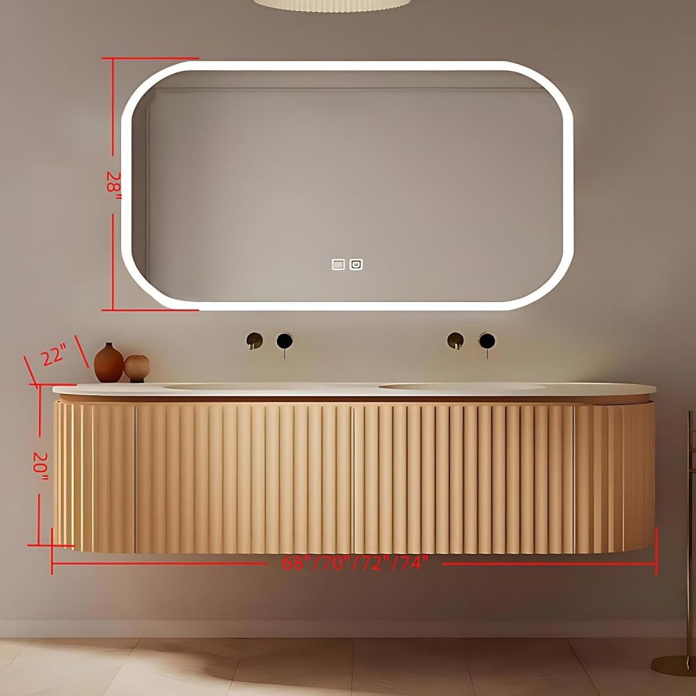 74IN Double Sink Bathroom Vanity - Solid Wood Bathroom Vanity Set with Smart Defogging LED Mirror, Floating Bathroom Sink Cabinet with Drawers and One-Piece Basin, Includes Accessories, #变种主