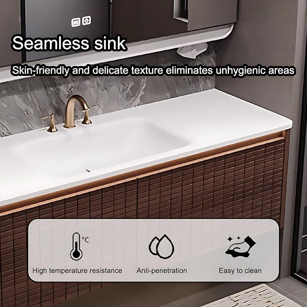 58IN Bathroom Vanity with Sink - Smart Bathroom Vanity with Smart Defog Mirror, Floating Sink Cabinet with 2 Large Capacity Drawers, Customizable Size, No Assembly Required
