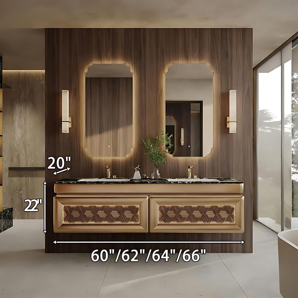 60IN Double Sink Bathroom Vanity - Luxury Bathroom Vanity with Smart Defog Mirror & 2 Drawers, One-Touch Defog & Lighting, Floating Sink Cabinet with Seamless Sink, No Assembly Required