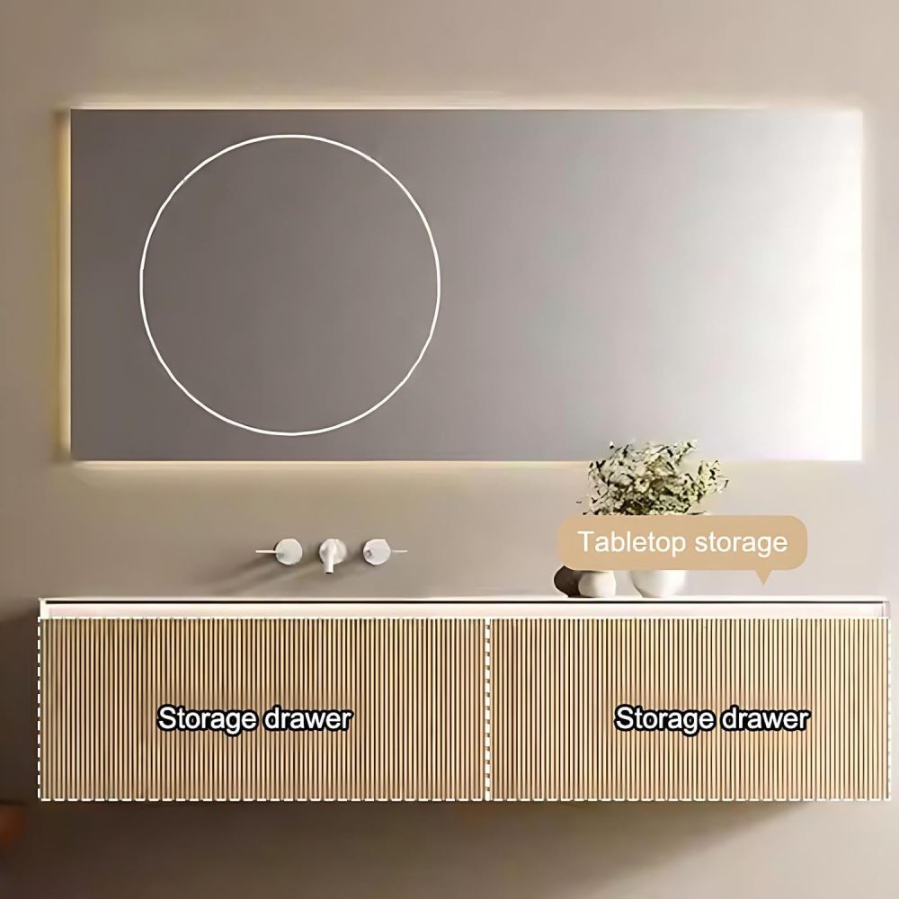80IN Bathroom Vanity with Sink - Solid Wood Bathroom Vanity with with 2 Large Capacity Drawers, Floating Sink Cabinet with Smart Defog Mirror, Customizable Size, No Assembly Required