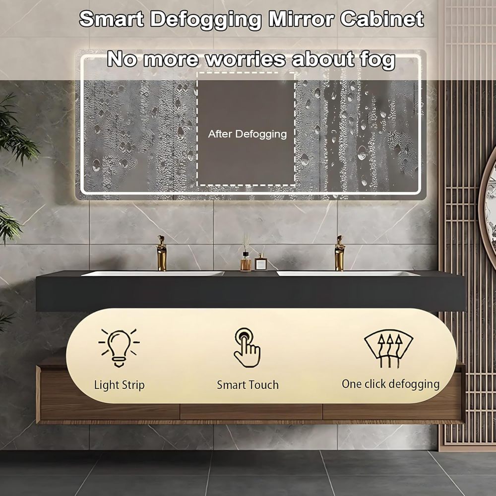 70IN Double Sink Bathroom Vanity - Modern Bathroom Vanity with Smart Defog Mirror, Simple Modern Sink Cabinet with 3 Large Capacity Drawers, No Assembly Required