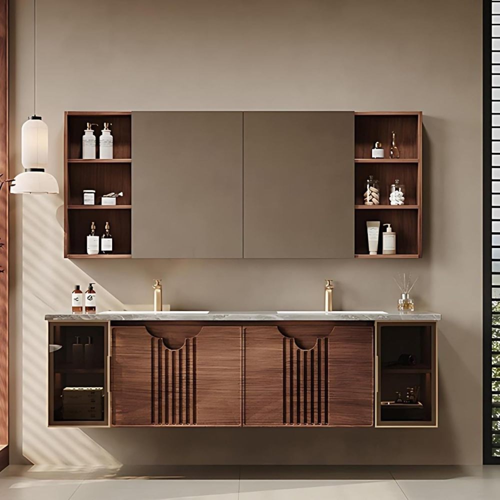 72IN Modern Bathroom Vanity with Sink - Solid Wood Wall-Mounted with Anti-Fog Mirror, Stylish Bathroom Vanity with Drawers, Custom ?Fully Assembled?,Mirror CABINETS