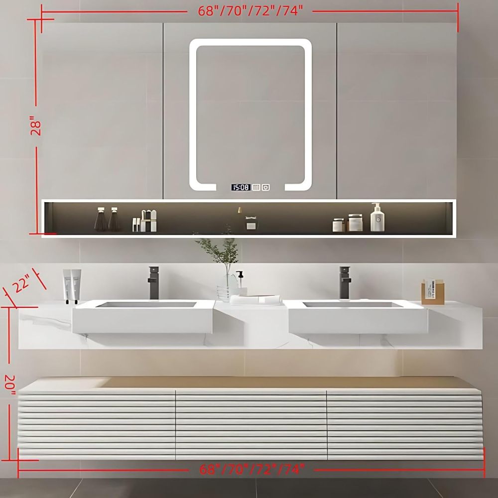 72IN Double Sink Bathroom Vanity - Floating Bathroom Vanity with Mirror Cabinet, Sink Cabinet with One-Piece Countertop, Unique Countertop, Solid Wood, Complete Accessorie, White