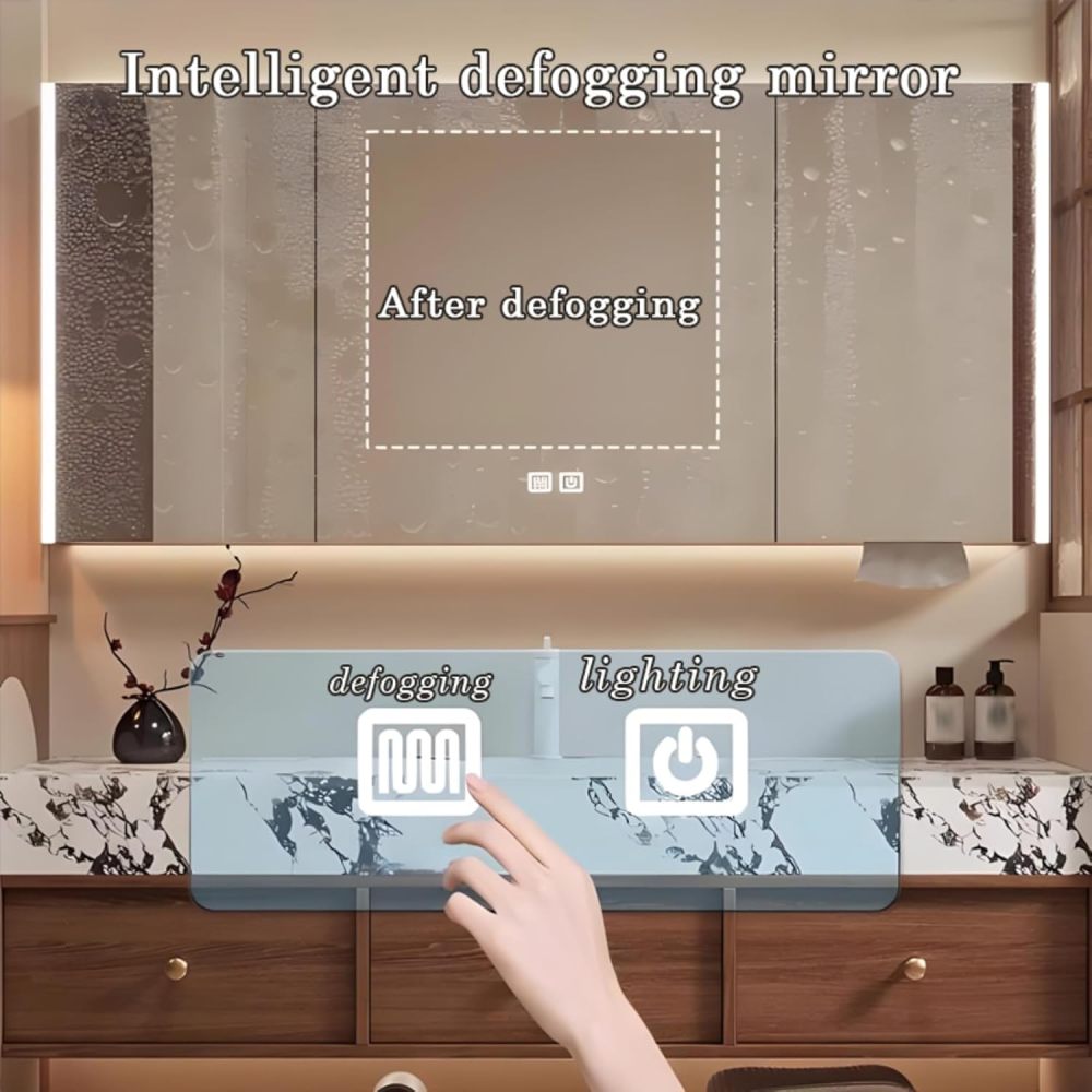 72IN Floating Bathroom Vanity with Sink - Bathroom Sink Cabinet with Seamless Basin & Smart Anti-Fog Mirror, Complete Accessories, Fully Assembled, Wood B