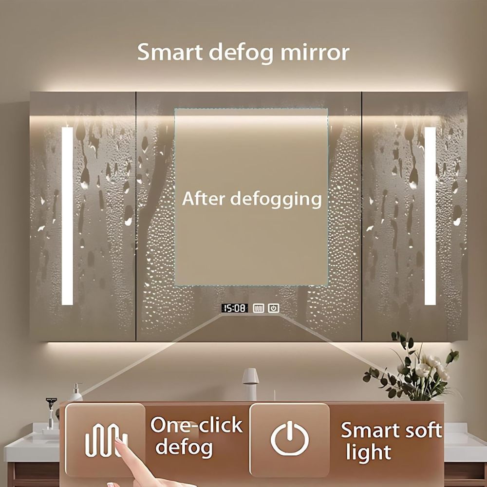 72IN Bathroom Vanity with Sink - Bathroom Vanity with Makeup Area Defog Mirror & 3 Drawers, Seamless Sink, Complete Accessories, Fully Assembled, Includes Makeup Stool, Wood