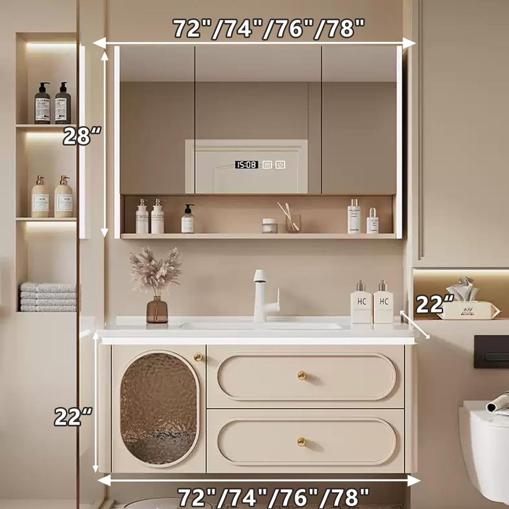 72IN Modern Bathroom Vanity - Bathroom Vanity with Sink and Anti-Fog Mirror, Solid Wood Sink Cabinet with Multiple Storage Space, Wall-Mounted