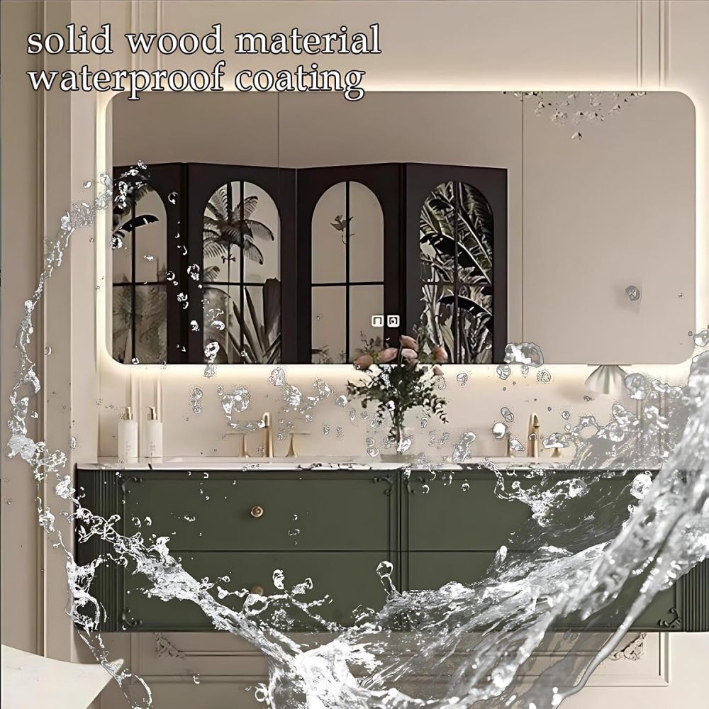 72IN Double Sink Bathroom Vanity - Floating Bathroom Vanity Cabinet with 4 Drawers & Anti-Fog Mirror, Seamless Double Basin Sink Cabinet, Complete Accessories, Fully Assembled, Green B