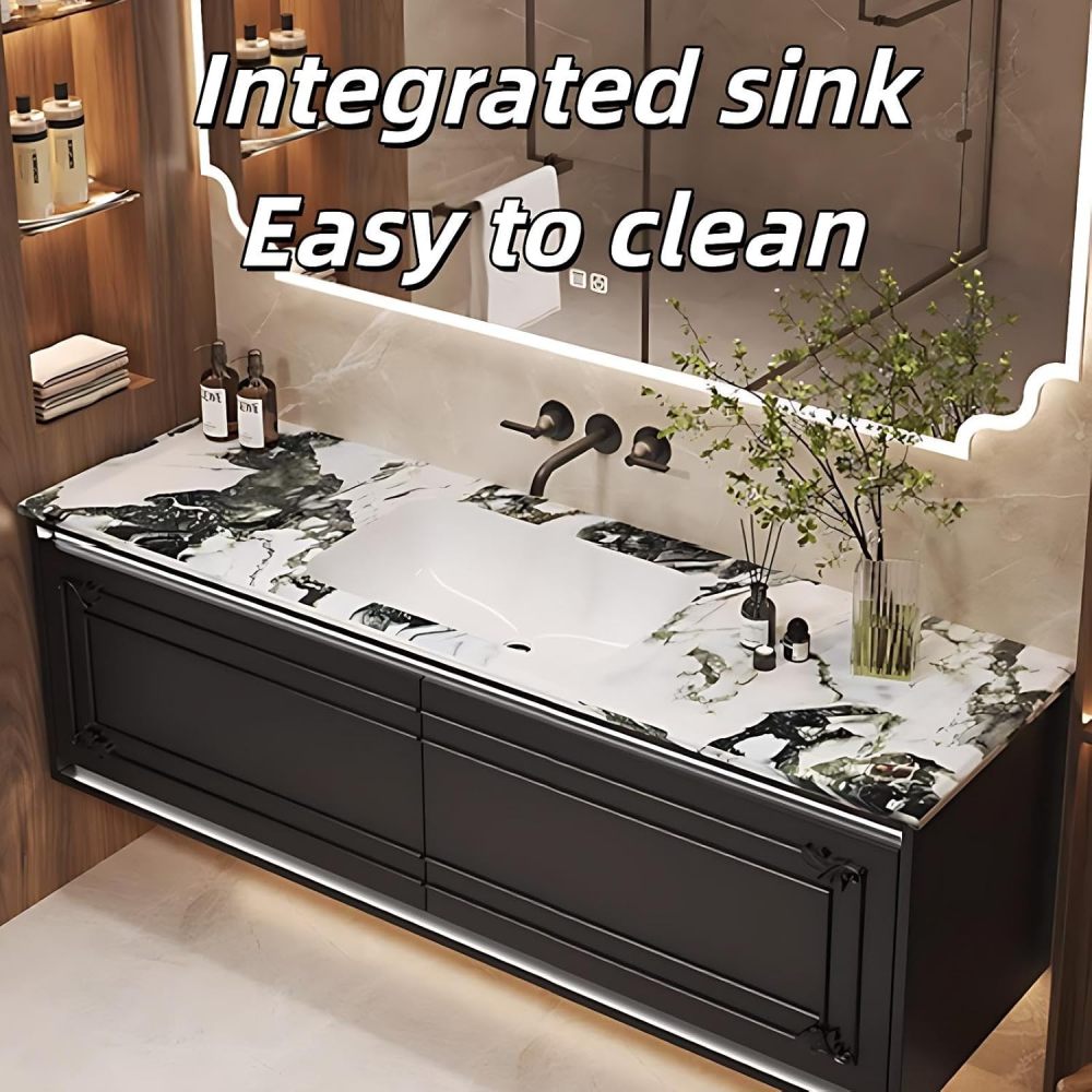 72IN Single Sink Bathroom Vanity - Small Bathroom Sink Cabinet with 2 Drawer Storage, Anti-Fog Mirror, Seamless Basin, Wall-Mounted Design | Complete Accessories, Fully Assembled, White