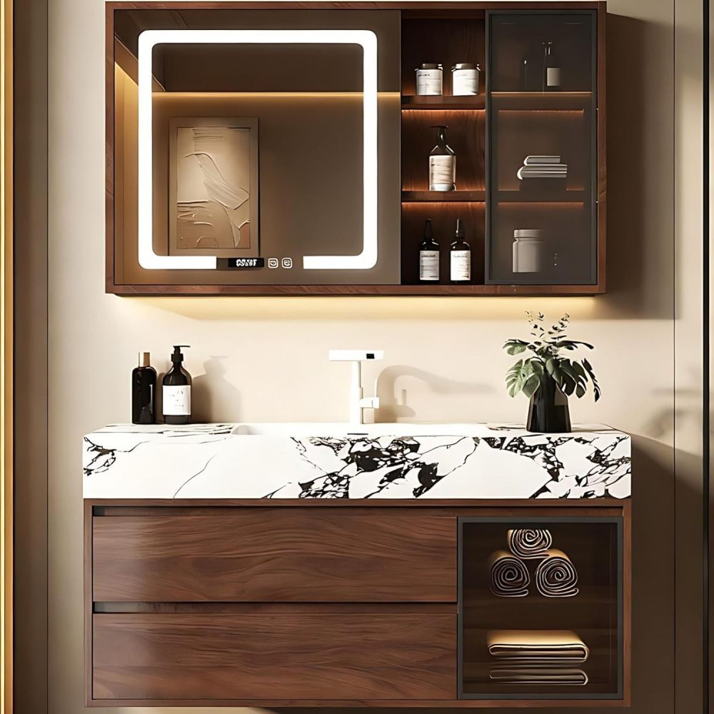 72IN Bathroom Vanity with Sink - Bathroom Vanity with Smart LED Defrost Mirror, Wall-Mount Sink Cabinet, Seamless Basin & Waterproof Finish, Complete Accessories, Fully Assembled, B