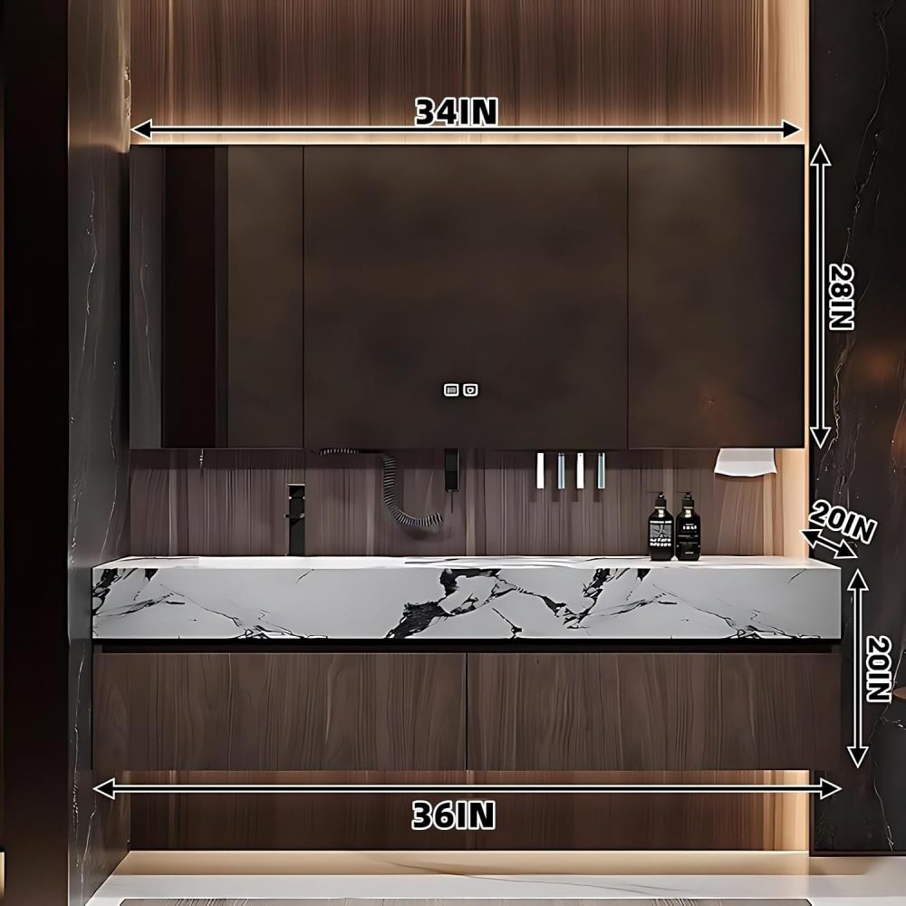 Bathroom Vanity with Sink - Modern Bathroom Sink Cabinet & Smart Mirror Cabinet Set, Wall-Mounted Floating Vanity, Equipped with Faucet and Drain Pipe Set (36")