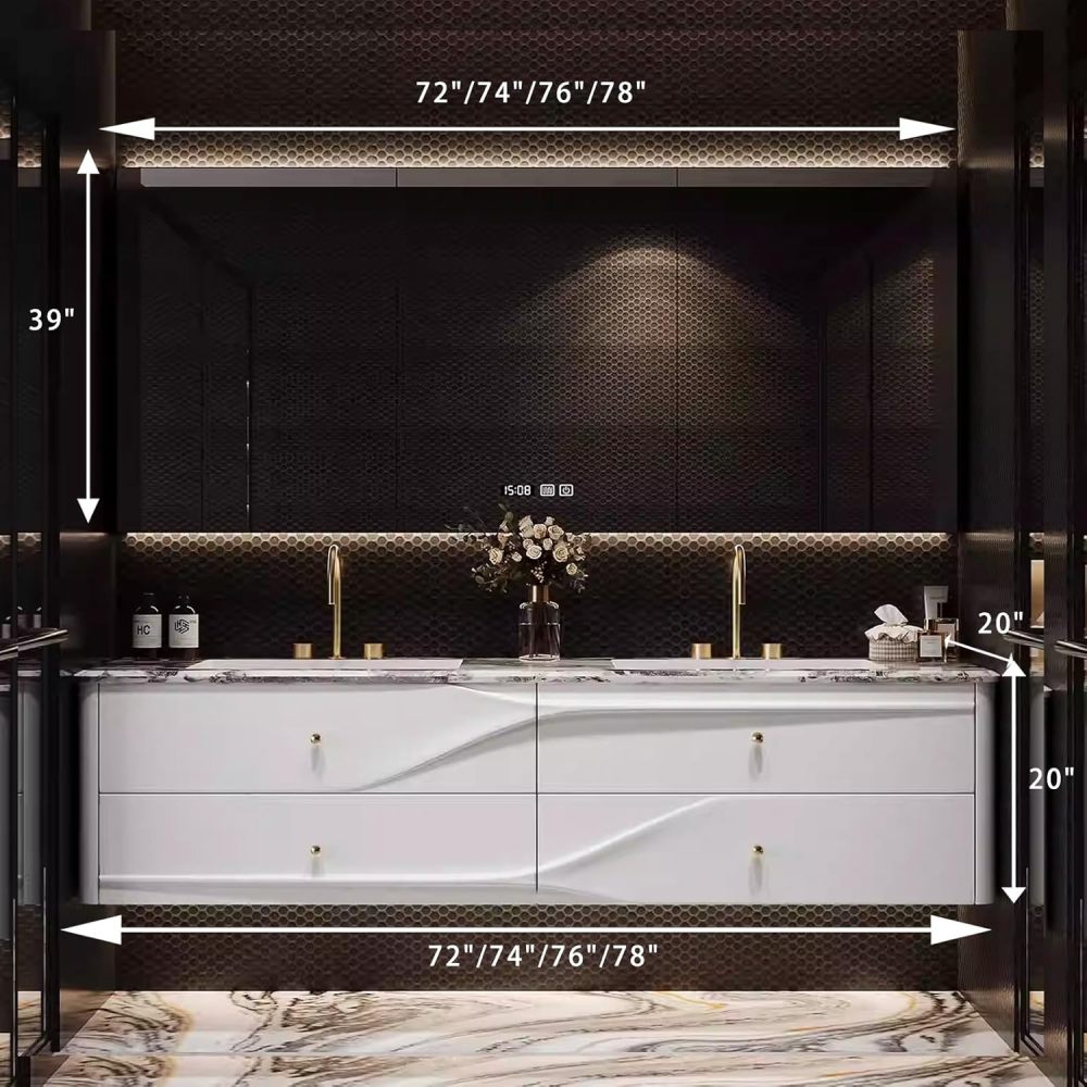 72IN Bathroom Vanity with Sink - Wall-Mounted Single Sink Vanity, Anti-Fog Mirror, Ample Storage, Customizable Sizes, Fully Assembled