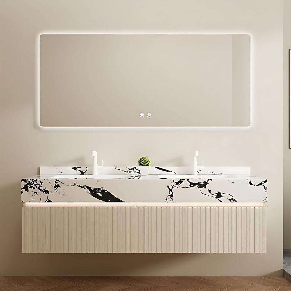 Bathroom Vanity with Sink - Double Sink Bathroom Vanity & Smart Defog Mirror Set | Wall Mount | Multi-Layer Solid Wood Material | Dual Zone Design (100")