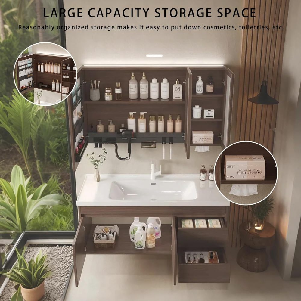 72IN Modern Bathroom Vanity - Solid Wood Bathroom Vanity Cabinet with Smart Anti-Fog Mirror ? Integrated Sink, Stylish Floating Design with Ample Storage