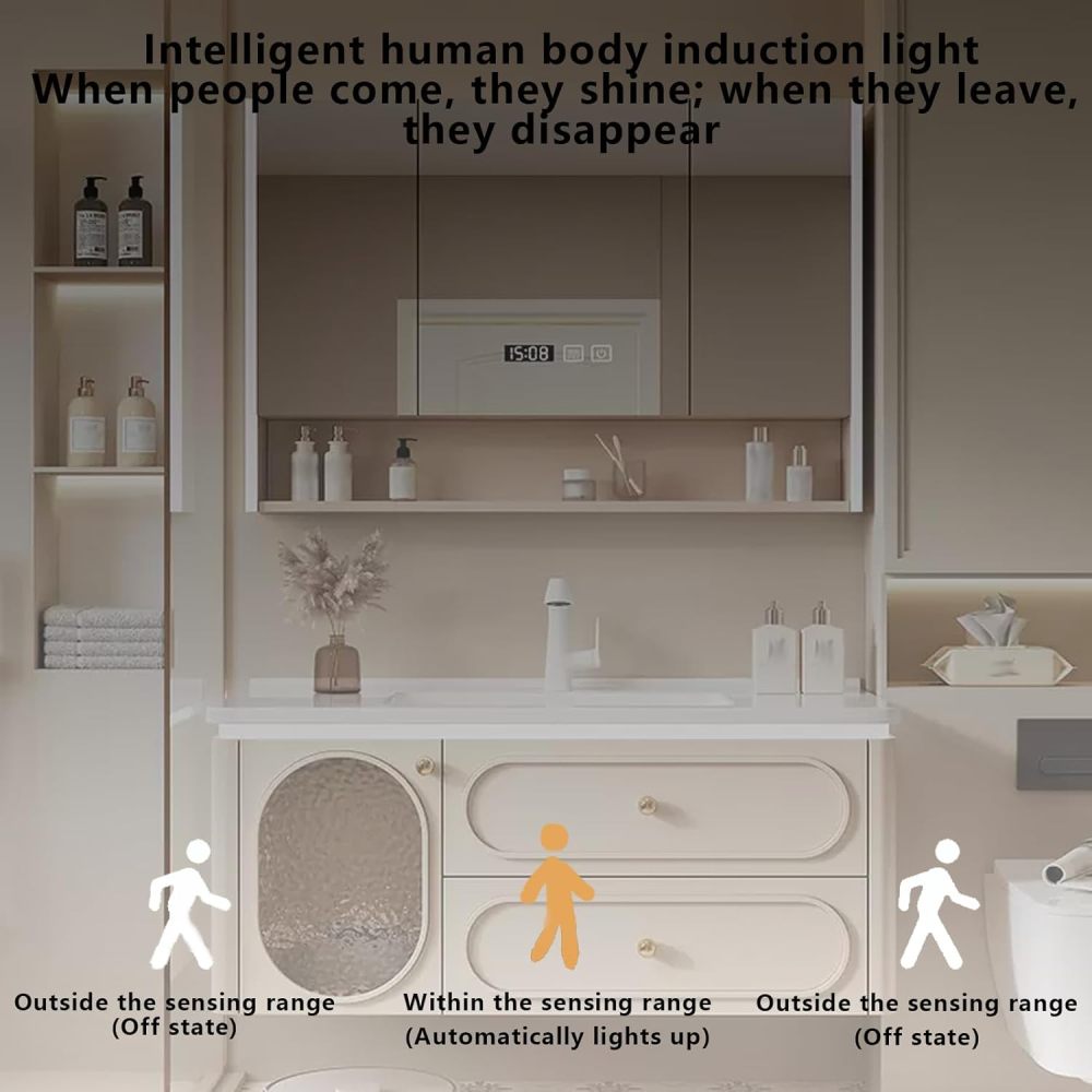 72IN Modern Bathroom Vanity - Bathroom Vanity with Sink and Anti-Fog Mirror, Solid Wood Sink Cabinet with Multiple Storage Space, Wall-Mounted