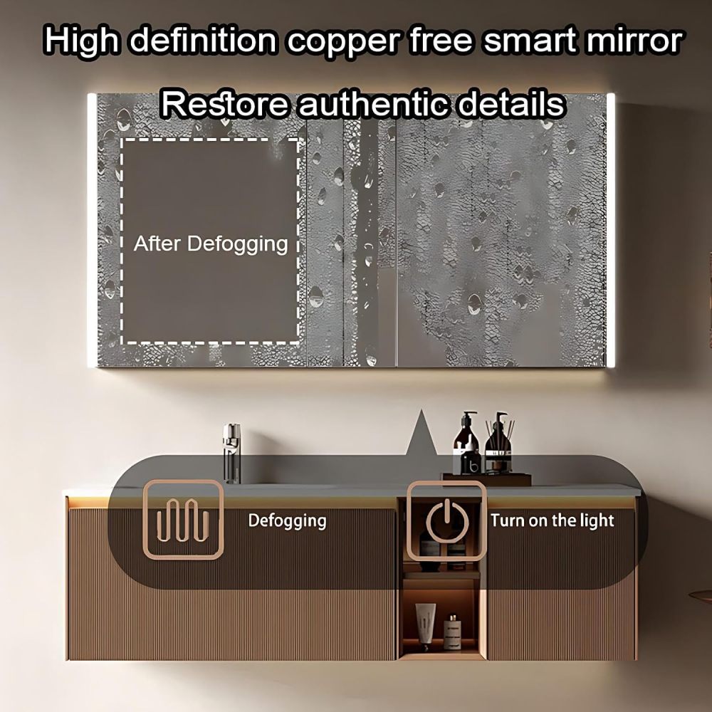 50IN Bathroom Vanity - Smart Bathroom Vanity with Multiple Storage Areas, Floating Sink Cabinet with Smart Defog Mirror, No Assembly Required