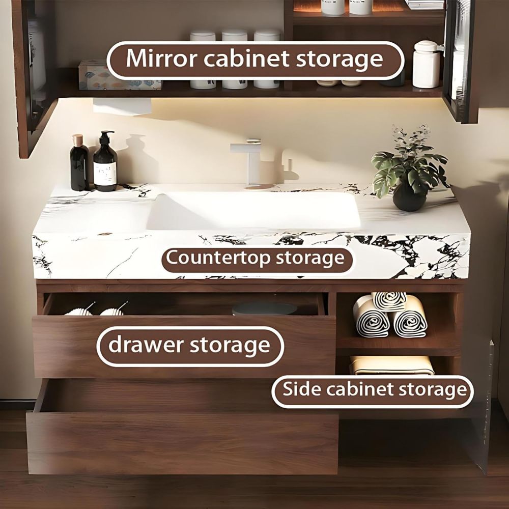 72IN Bathroom Vanity with Sink - Bathroom Vanity with Smart LED Defrost Mirror, Wall-Mount Sink Cabinet, Seamless Basin & Waterproof Finish, Complete Accessories, Fully Assembled, B