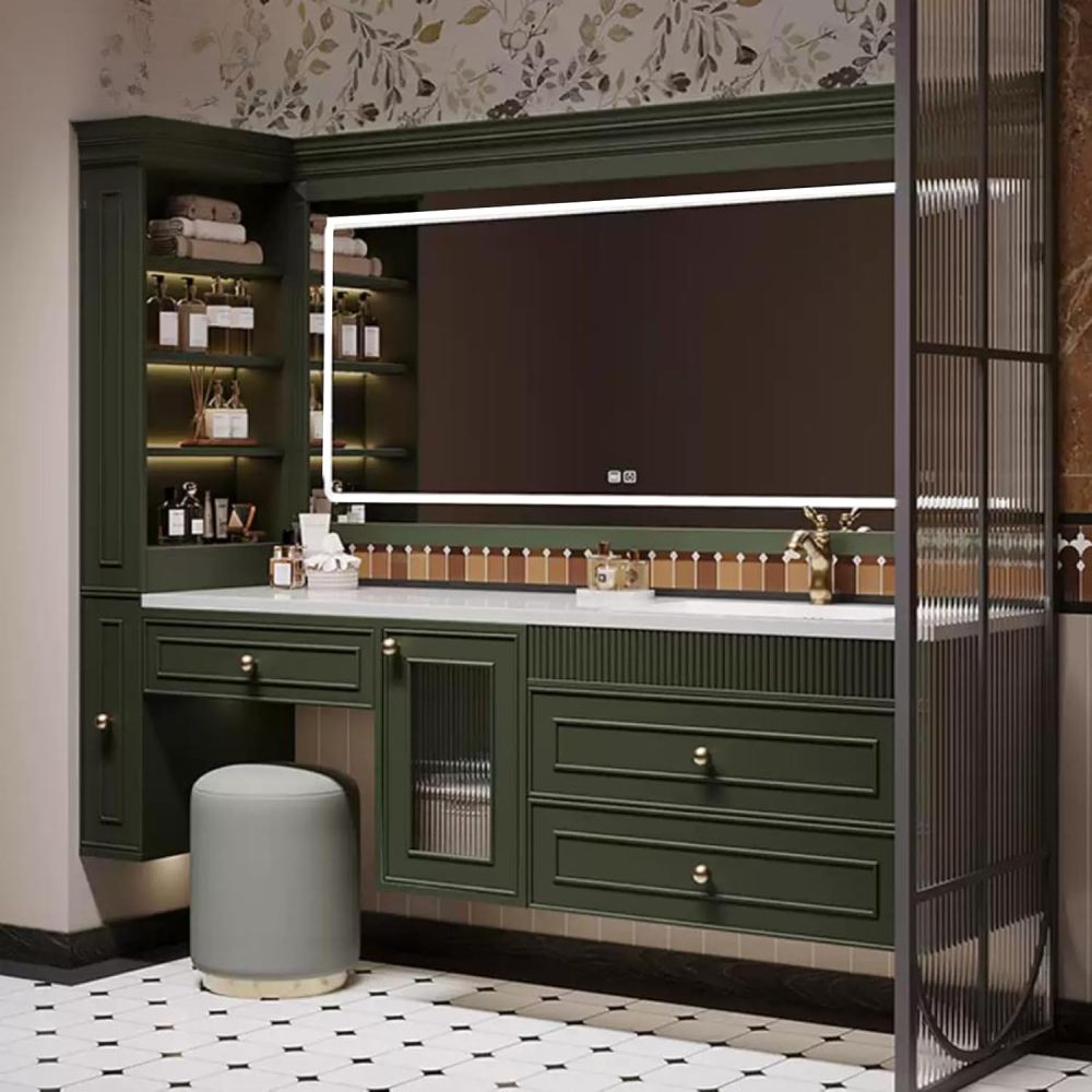 72IN Bathroom Vanity with Sink - Solid Wood Wall-Mount Bathroom Vanity with Ample Storage, Anti-Fog LED Mirror, Custom Options, Complete Accessories, Fully Assembled, Green