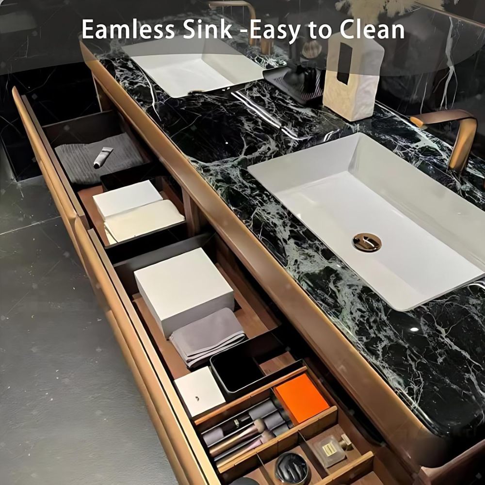 60IN Double Sink Bathroom Vanity - Luxury Bathroom Vanity with Smart Defog Mirror & 2 Drawers, One-Touch Defog & Lighting, Floating Sink Cabinet with Seamless Sink, No Assembly Required