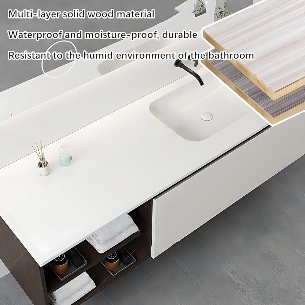 Bathroom Vanity - White Bathroom Vanity with Sink & Smart Defog Mirror Combination | Wall Mount | Multi-Layer Solid Wood Material (88")