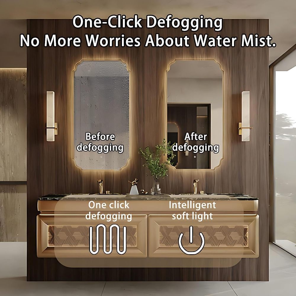 60IN Double Sink Bathroom Vanity - Luxury Bathroom Vanity with Smart Defog Mirror & 2 Drawers, One-Touch Defog & Lighting, Floating Sink Cabinet with Seamless Sink, No Assembly Required