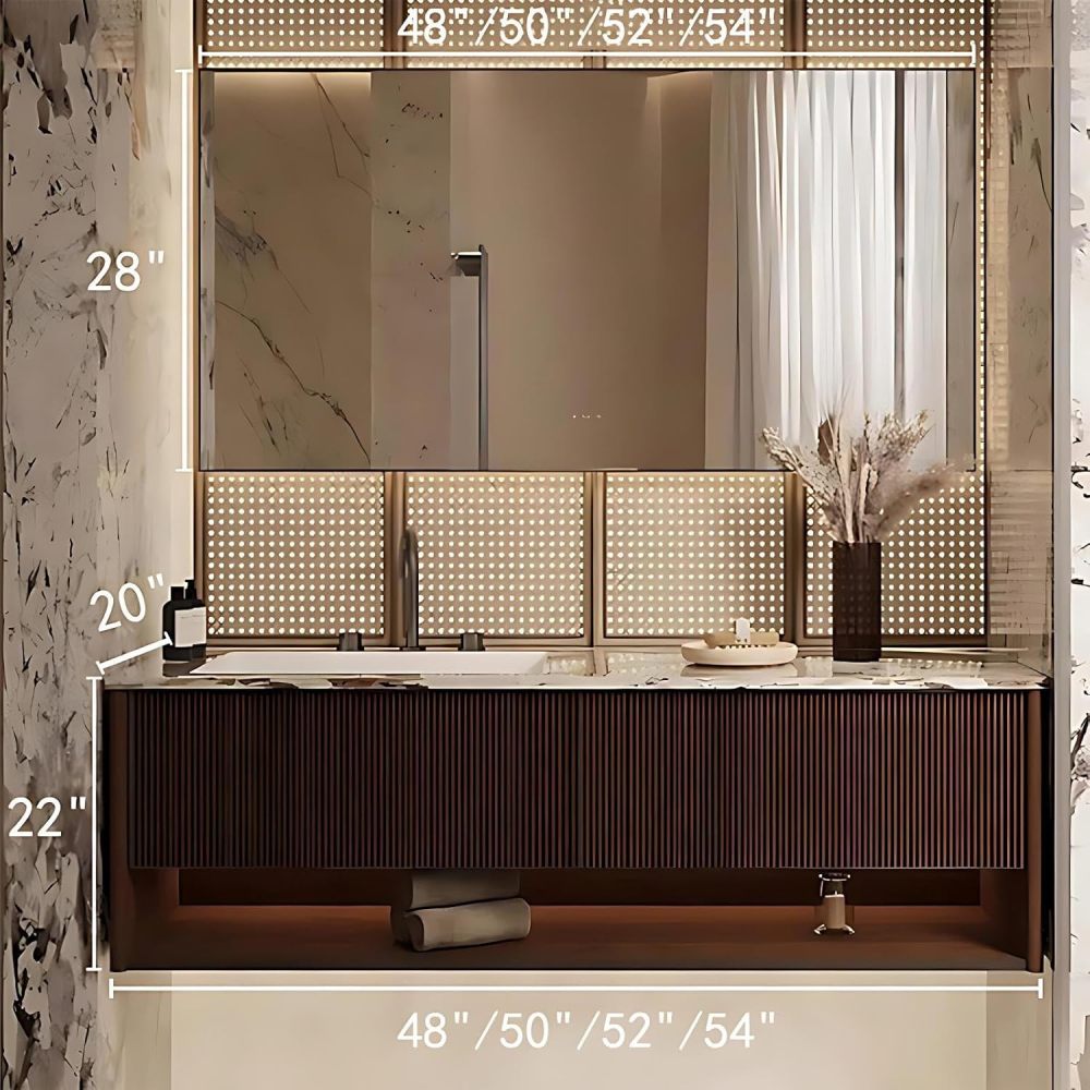 54IN Bathroom Vanity with Sink - Luxury Bathroom Vanity with 2 Drawers & Seamless Sink, Solid Wood Sink Cabinet with Smart Defog Mirror, No Assembly Required