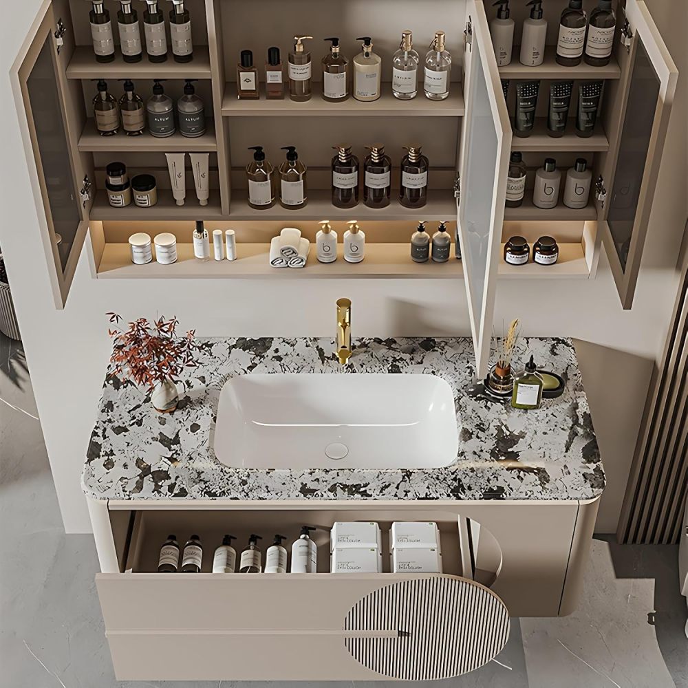 Bathroom Vanity with Sink - Elegant Bathroom Sink Cabinet & Smart LED Mirror Cabinet Combination| Wall Mount | Multi-Layer Solid Wood Material | Modern and Stylish Design(36")