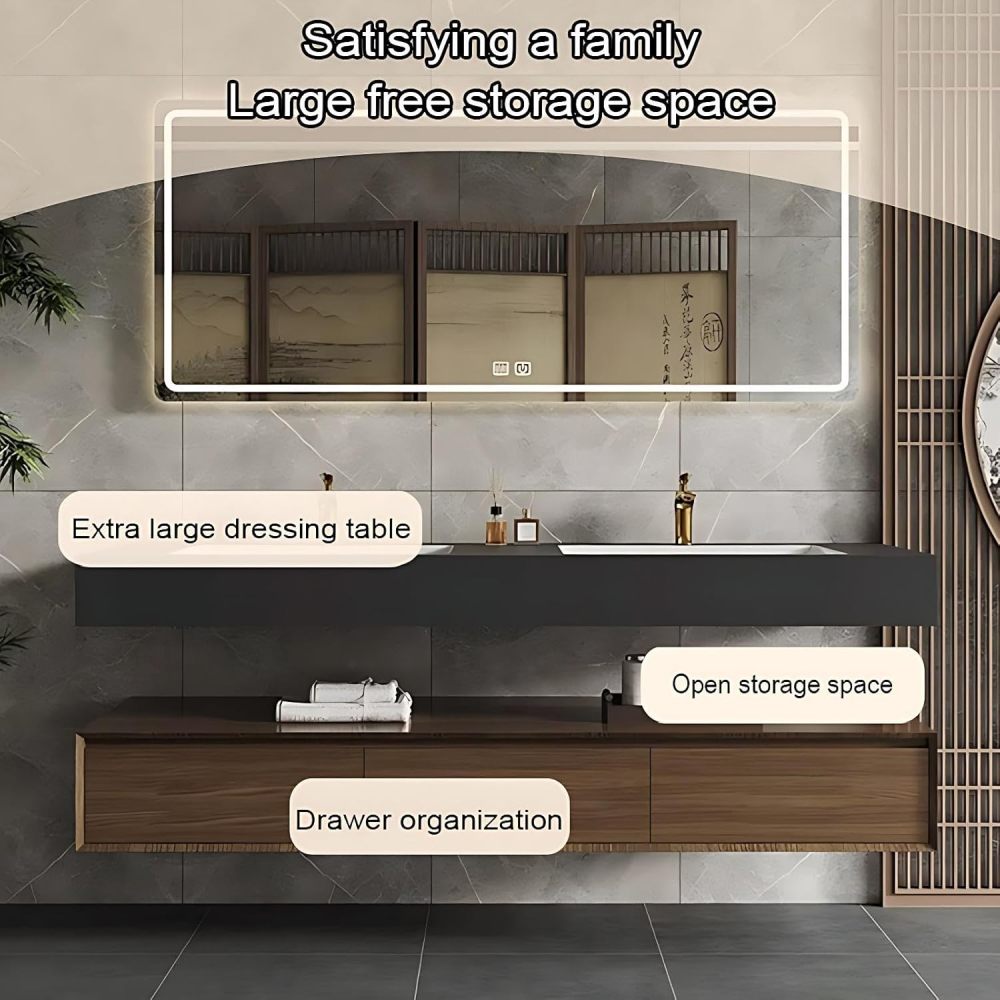 70IN Double Sink Bathroom Vanity - Modern Bathroom Vanity with Smart Defog Mirror, Simple Modern Sink Cabinet with 3 Large Capacity Drawers, No Assembly Required