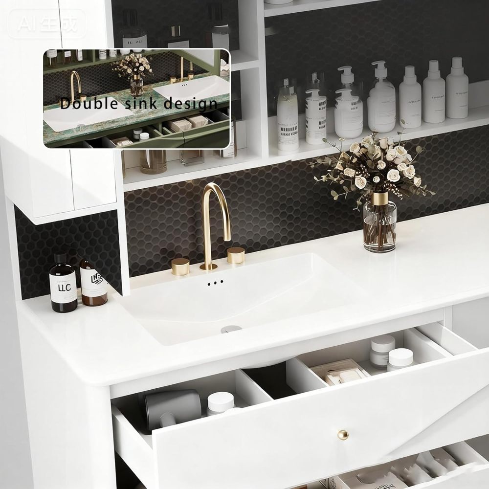72IN Bathroom Vanity with Sink - Wall-Mounted Single Sink Vanity, Anti-Fog Mirror, Ample Storage, Customizable Sizes, Fully Assembled