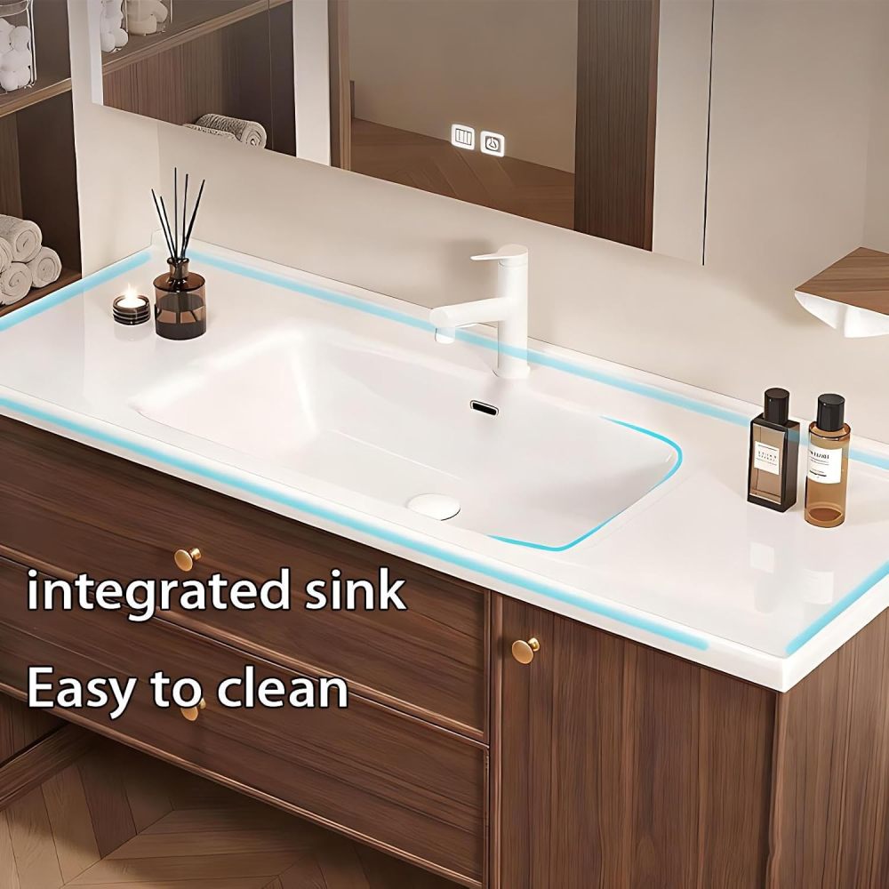 72IN Bathroom Vanity with Sink - Small Bathroom Vanity with Smart Defrost Mirror, Seamless Easy-Clean Basin, Wall-Mounted, Complete Accessories, Fully Assembled, White
