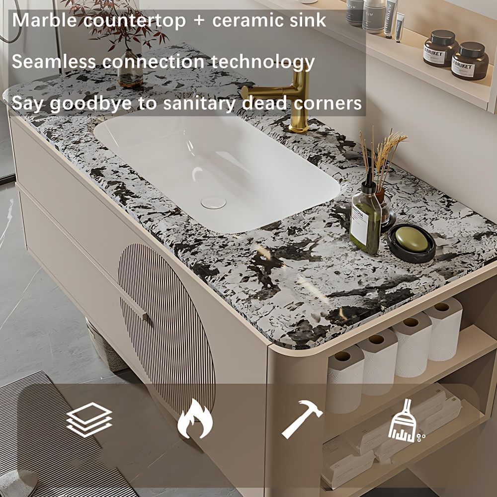 Bathroom Vanity with Sink - Elegant Bathroom Sink Cabinet & Smart LED Mirror Cabinet Combination| Wall Mount | Multi-Layer Solid Wood Material | Modern and Stylish Design(36")
