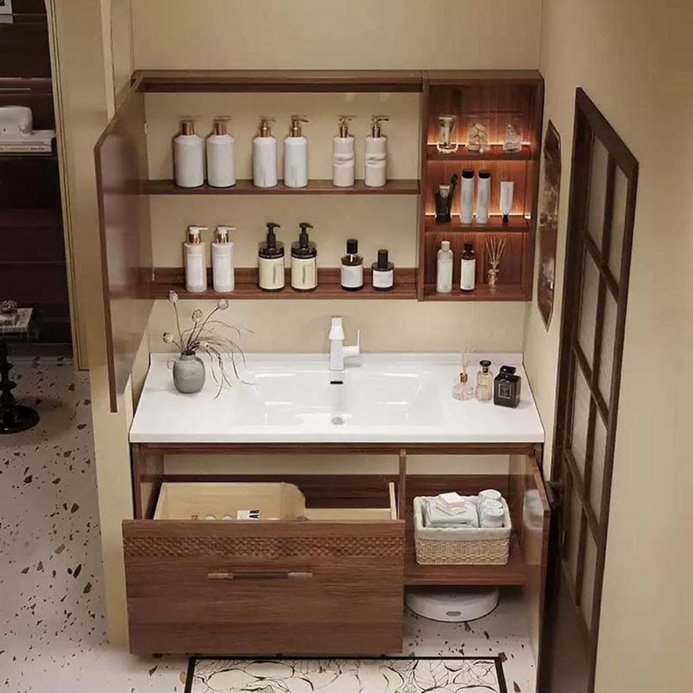 72IN Bathroom Vanity with Sink - Sink Cabinet with Multi-Layer Waterproof Coating, Anti-Fog Mirror & Seamless Basin Design, Complete Accessories, Fully Assembled, Wood A