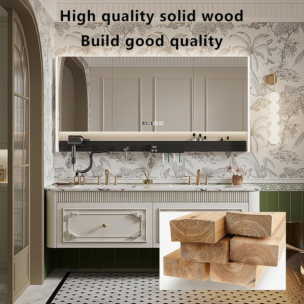 72IN Double Sink Bathroom Vanity - Bathroom Vanity with Anti-Fog LED Mirror & Ample Storage, Solid Wood Sink Cabinet for Modern Home