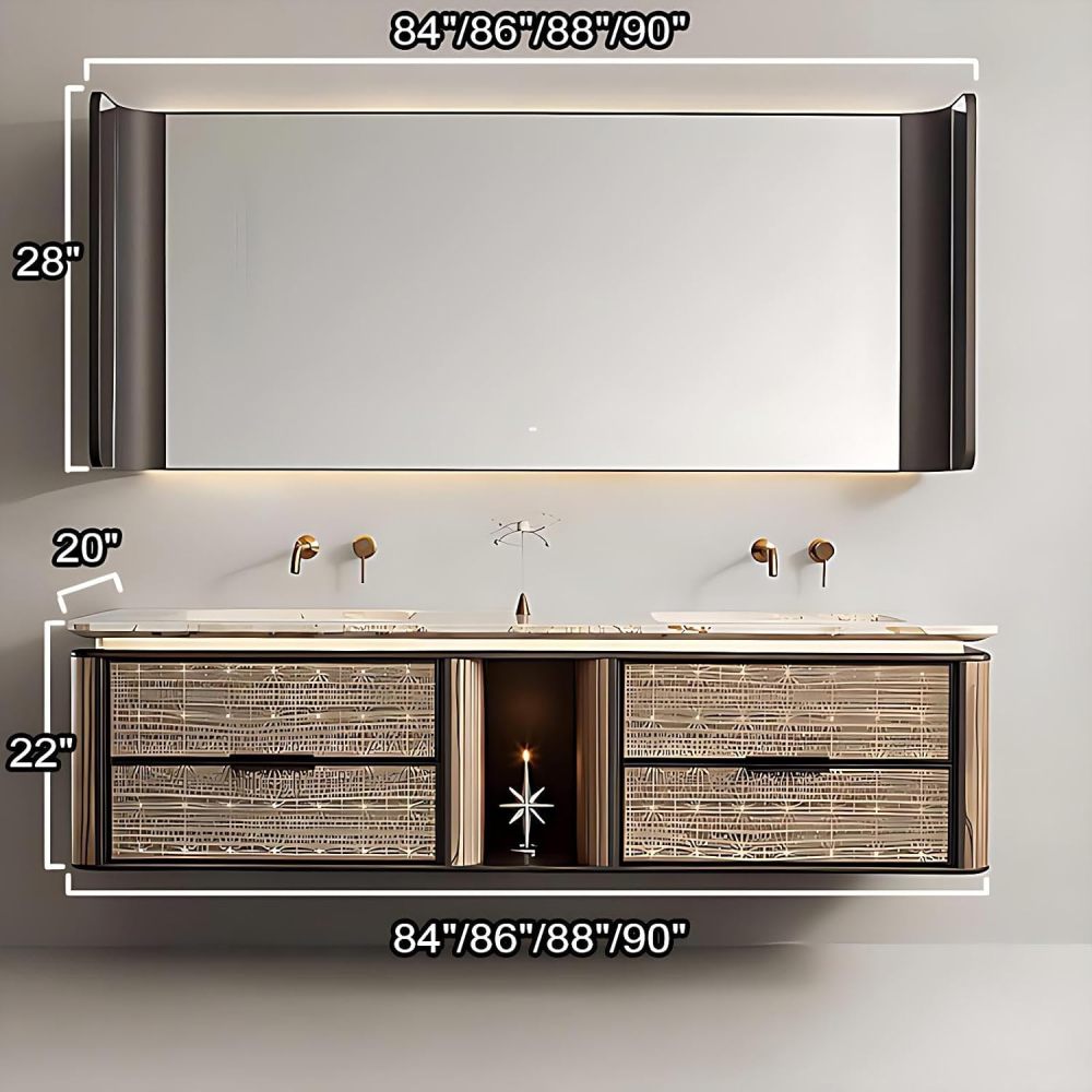 90IN Double Sink Bathroom Vanity - Luxury Bathroom Vanity with Smart Defog Mirror, Modern Sink Cabinet with 2 Cabinet Door Storage, Complete Accessories, No Assembly Required