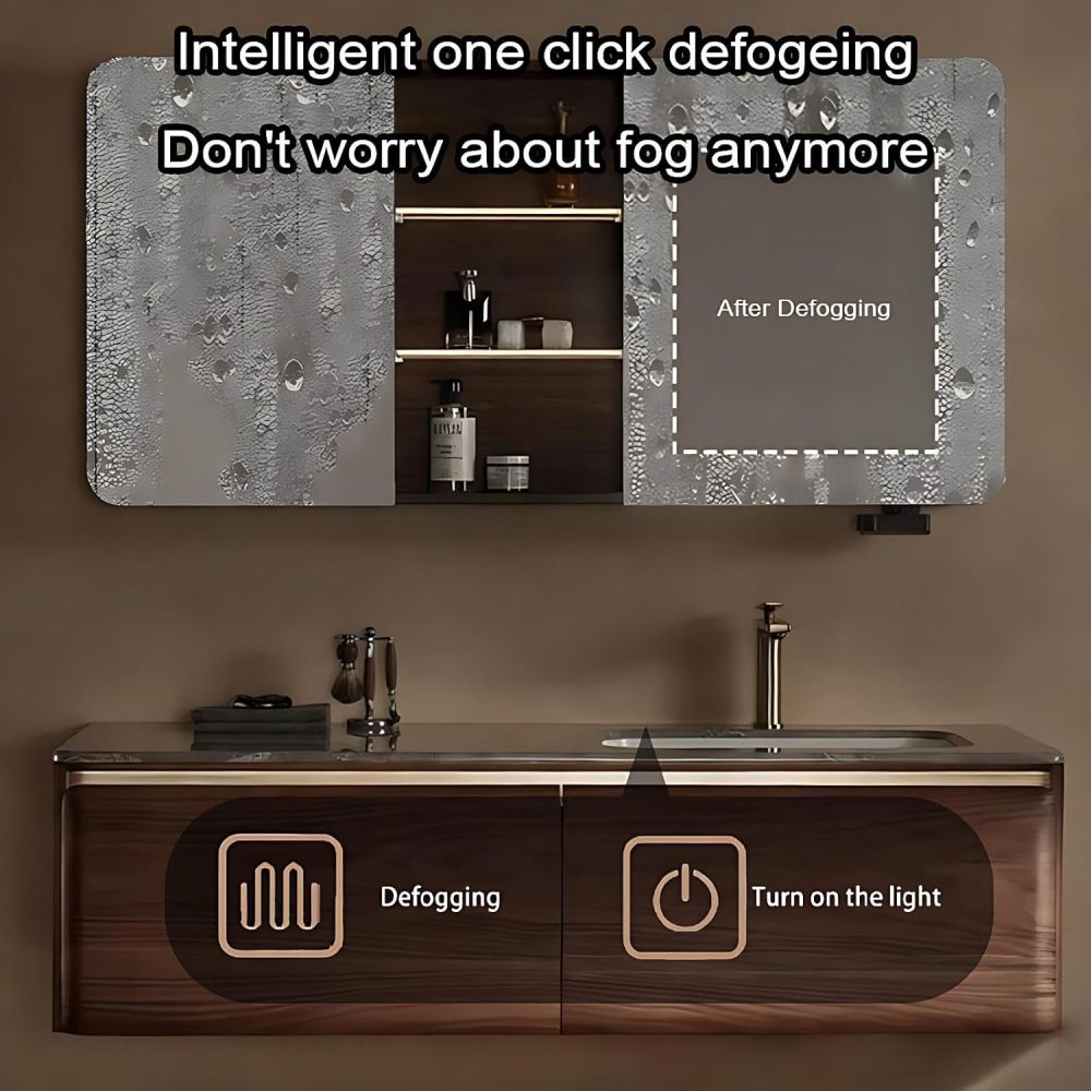 34IN Bathroom Vanity - Modern Bathroom Vanity with with 2 Large Capacity Drawers, Solid Wood Sink Cabinet with Smart Defog Mirror, Customizable Size, No Assembly Required