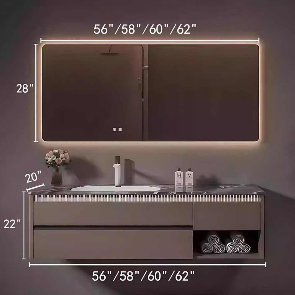 62IN Bathroom Vanity with Sink - Luxury Bathroom Vanity with Smart Defog Mirror, Modern Sink Cabinet with Multiple Storage Areas, Complete Accessories, No Assembly Required
