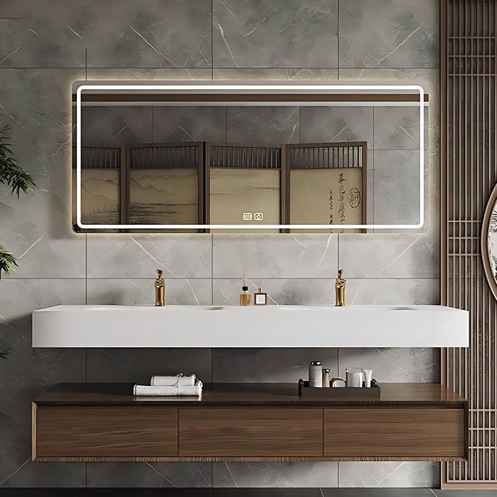 70IN Double Sink Bathroom Vanity - Modern Bathroom Vanity with Smart Defog Mirror, Simple Modern Sink Cabinet with 3 Large Capacity Drawers, No Assembly Required