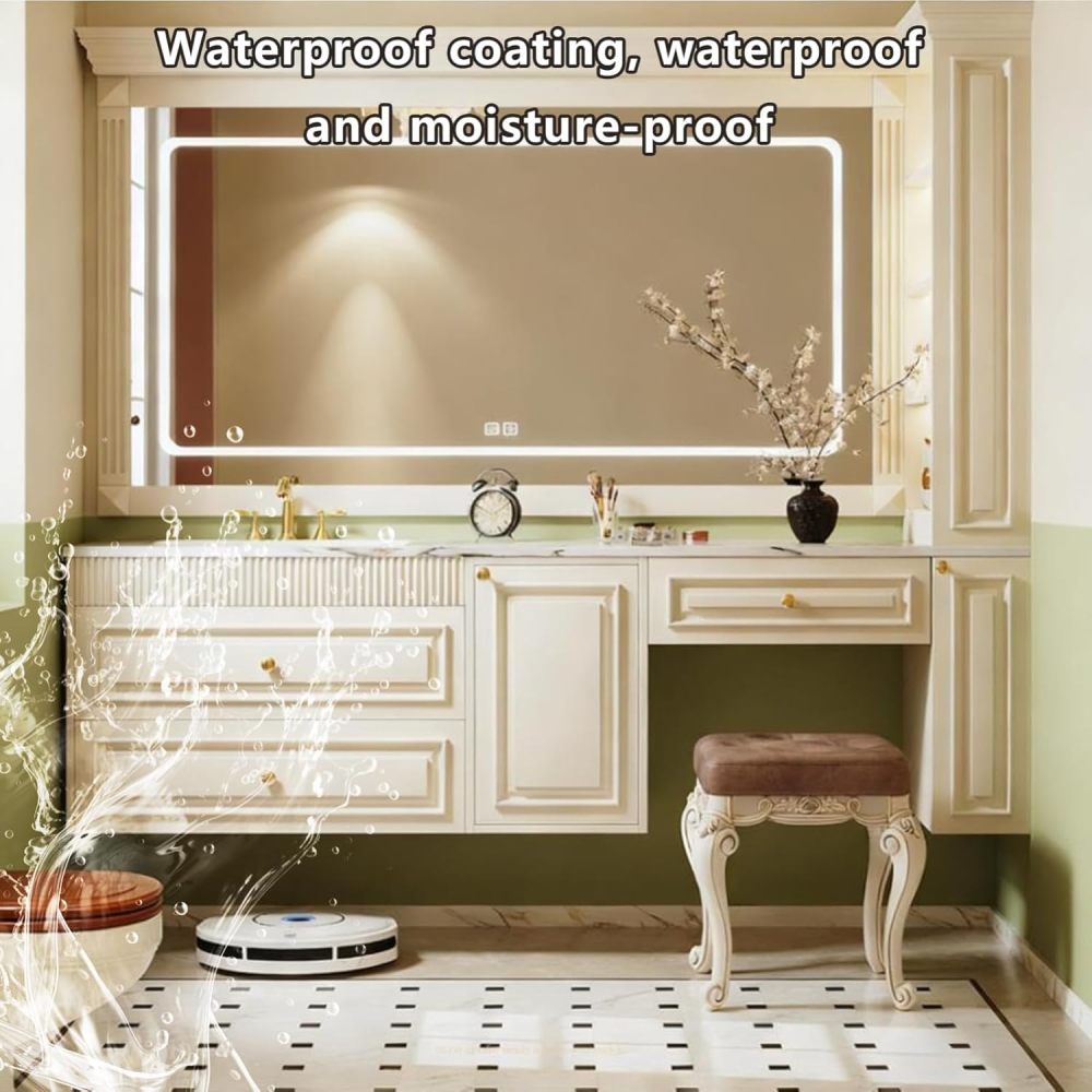 72IN Bathroom Vanity with Sink - Floating Bathroom Sink Cabinet with Makeup Area, LED Anti-Fog Mirror, Fully Assembled, Complete Accessories, Includes Makeup Stool, White