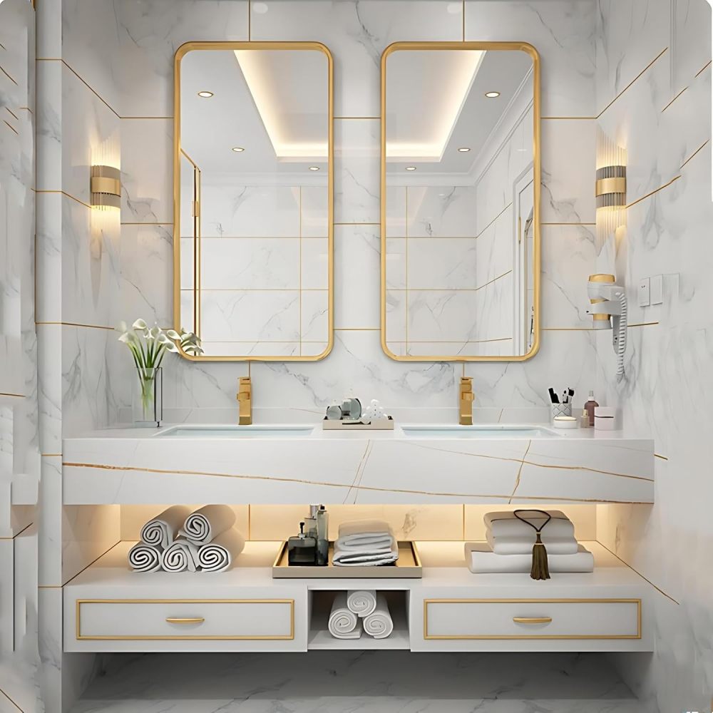 Bathroom Vanity with Sink - Modern Double Sink Bathroom Vanity Set,Includes Faucet & Smart Defog Mirror Combination | Suitable for Large Spaces | Multi-Layer Solid Wood Material (White, 88")