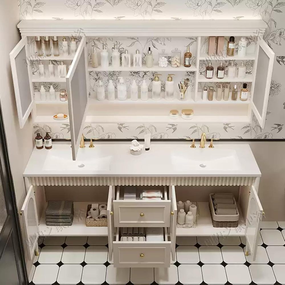 72IN Bathroom Vanity with Sink - Wall-Mounted Bathroom Vanity with Smart Anti-Fog LED Mirror & Seamless Basin, Complete Accessorie, Fully Assembled, White