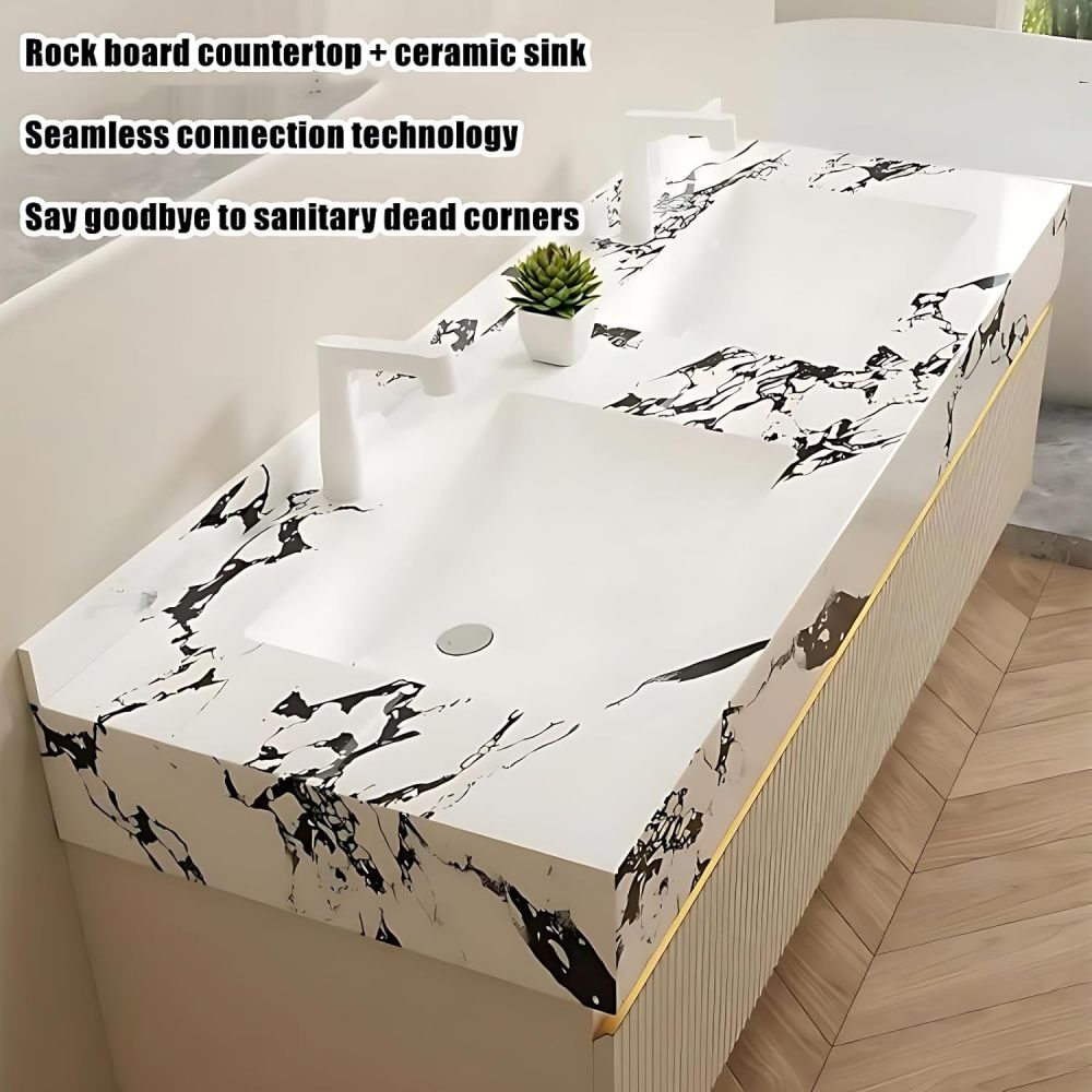 Bathroom Vanity with Sink - Double Sink Bathroom Vanity & Smart Defog Mirror Set | Wall Mount | Multi-Layer Solid Wood Material | Dual Zone Design (100")