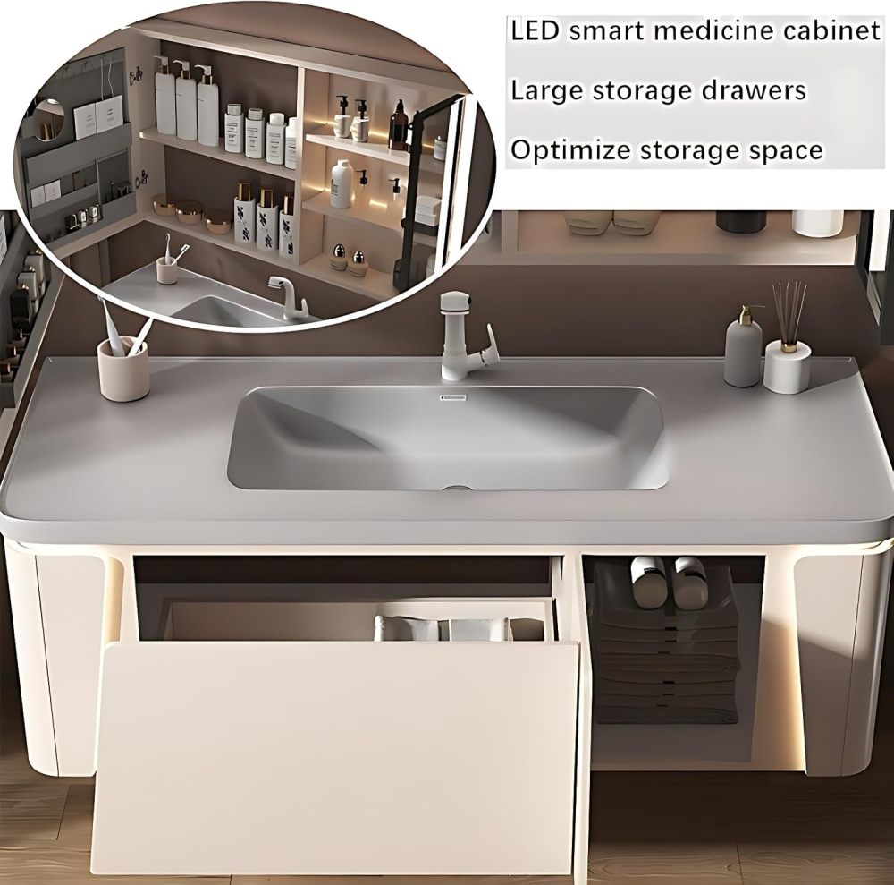 Bathroom Vanity with Sink - Modern Bathroom Sink Cabinet & Smart Mirror Cabinet| Wall Mount | Multi-Layer Solid Wood Material | Modern and Stylish Design (B, 36")