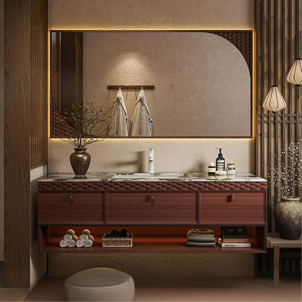 72IN Bathroom Vanity with Sink - Wall-Mounted Bathroom Vanity with 3 Drawers, Smart Anti-Fog Mirror & Seamless Sink, Complete Accessorie, Fully Assembled, Wood